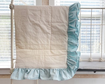 Ruffle Crib Quilt Boy or Girl, Baby Bed Comforter, Ruffled Baby Blanket, Nursery Bedding
