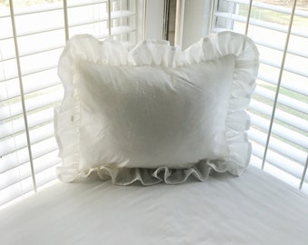 Handmade White Ruffled Baby Pillow: Cotton Nursery Decor