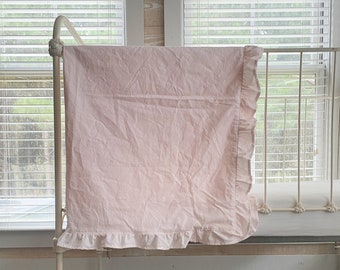 Baby Pink Ruffled Crib Blanket for Girls, Nursery Bedding, Baby Shower Gift