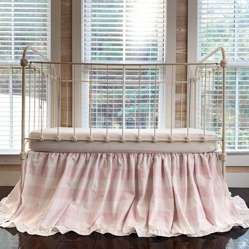 Pink Buffalo Check Farmhouse Crib Skirt Plaid Baby Girl Crib Etsy