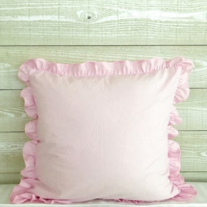 Pink Ruffled Euro Sham: Shabby Chic Farmhouse Pillow Cover (26x26)