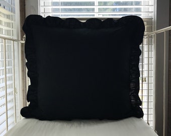 Black Euro Sham, Ruffled Pillow Cover, Farmhouse Euro Sham, 26x26 Pillow Cover