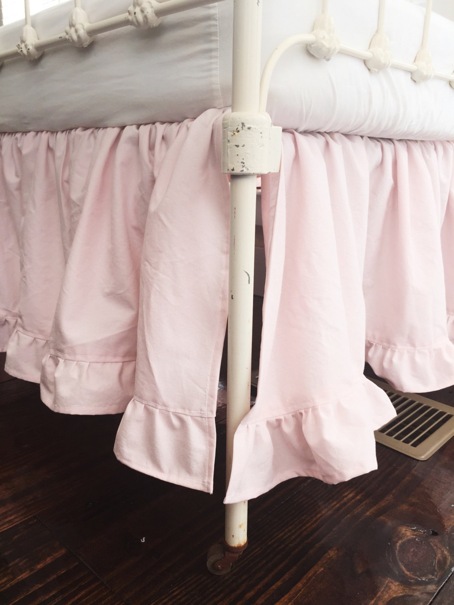 Short Crib Dust Ruffle Girl Crib Skirt Pink Baby Bed Skirt Etsy