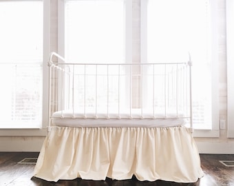 Farmhouse Crib Skirt: Fig Tree Cream Washed Cotton, Neutral Nursery