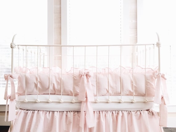 Pink Farmhouse Ruffled Crib Bumpers Girl Crib Bumper Set Etsy