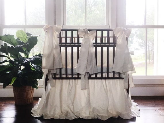 Mini Crib Bedding Set In Ivory Mini Crib Nursery Bedding Etsy