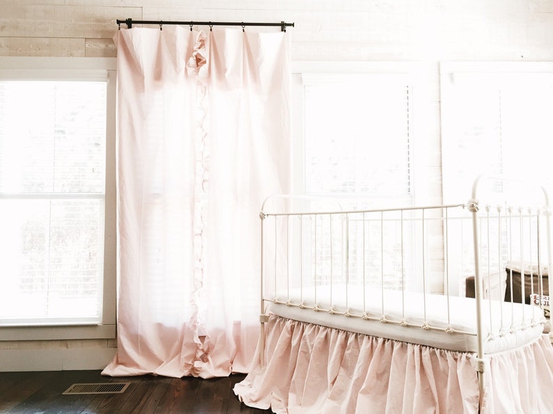 Pink Ruffled Curtain Panels Girl Nursery Curtains Bedroom Etsy