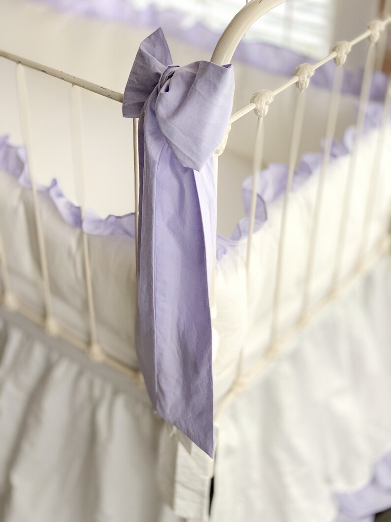 White and Lavender Ruffled Crib Bedding Set for Girls Large Etsy