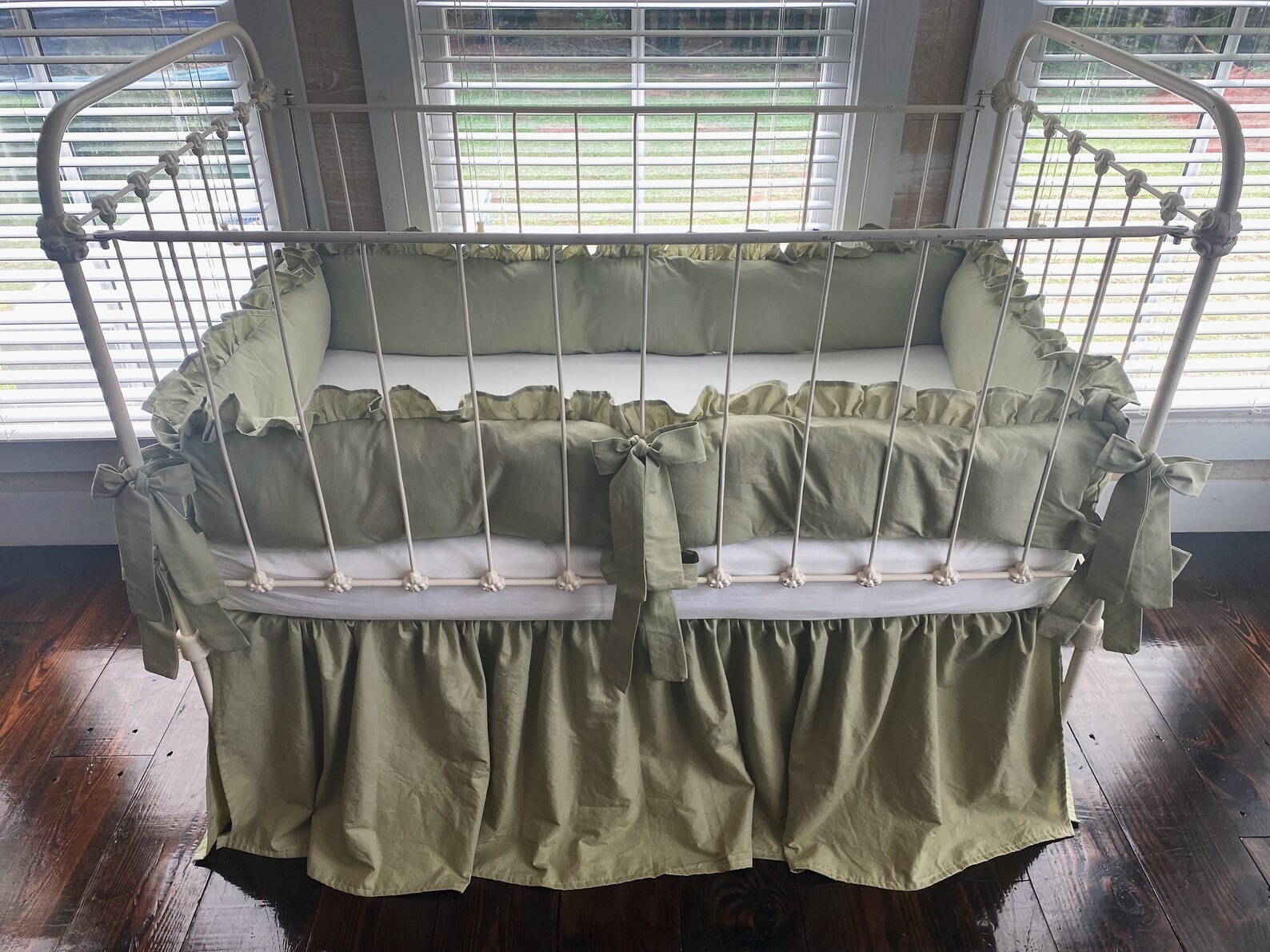 Sage Green Baby Crib Bedding Set Skirt and Bumper Pads Etsy