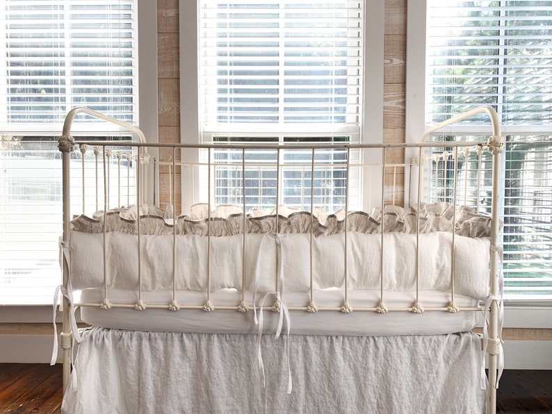 Linen Ruffled Crib Bumpers White Crib Bumper Pads Neutral Etsy