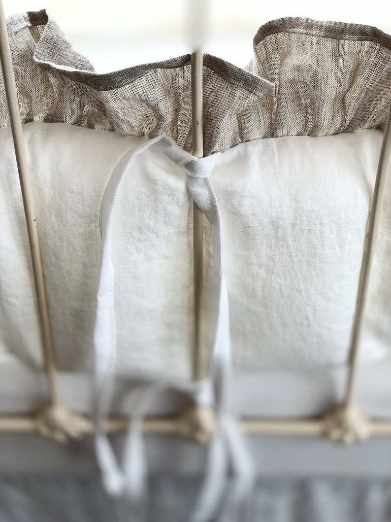 Linen Ruffled Crib Bumpers White Crib Bumper Pads Neutral Etsy