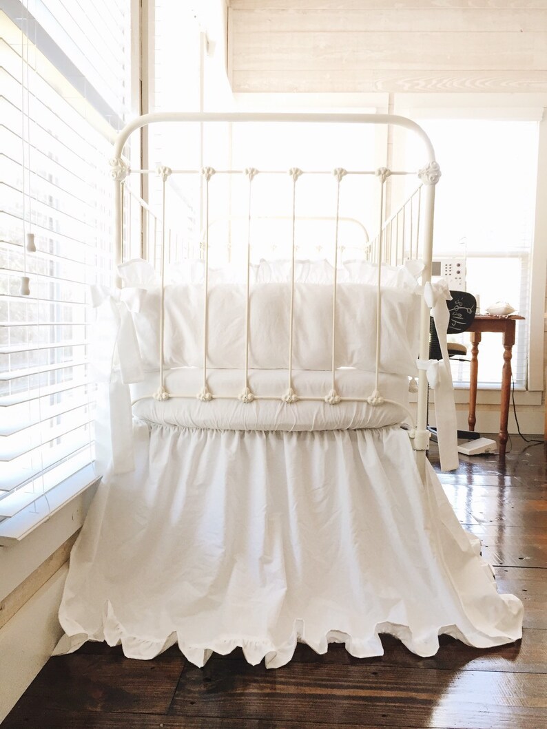 White Ruffled Crib Bedding Set White Crib Bumpers White Crib Etsy