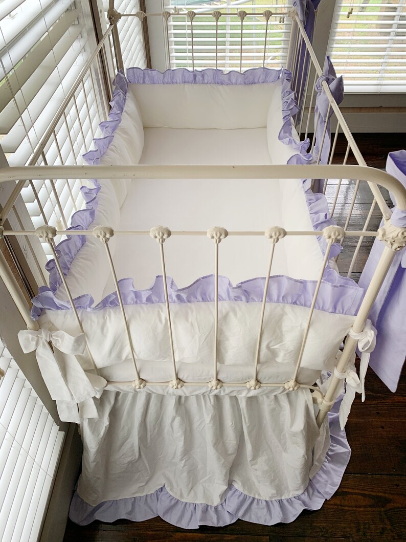 White and Lavender Ruffled Crib Bedding Set for Girls Large Etsy
