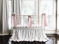 Handmade Ruffled Crib Bedding Set: White Cotton Skirt, Pink Bows