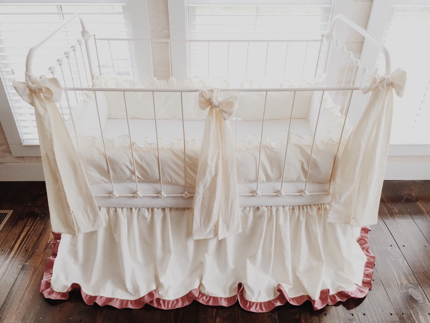 Baby Girl Ruffled Crib Bedding Set in Ivory and Blush Crib Etsy
