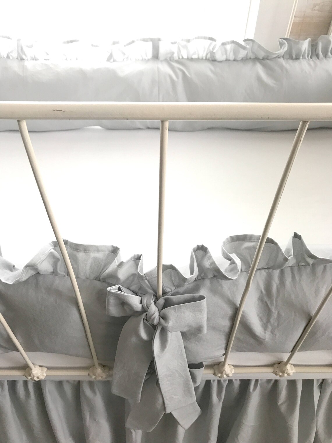 Grey Farmhouse Ruffled Crib Bumpers Neutral Crib Bumpers Etsy