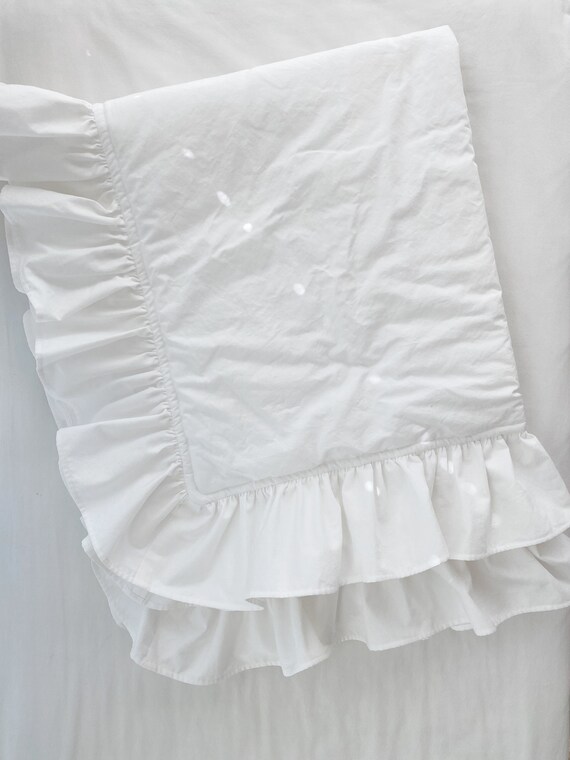 White Ruffle Handmade Baby Quilt Crib Comforter Baby Blanket