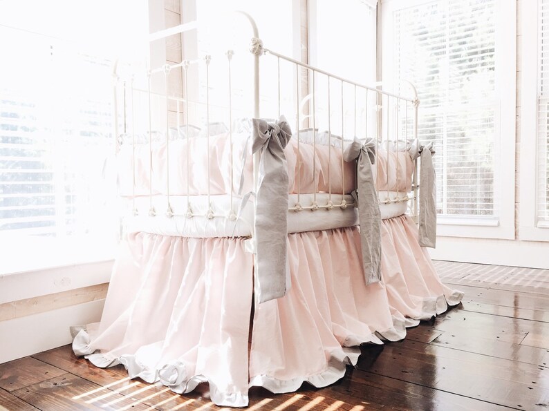 Pink and Gray Ruffle Crib Bedding Set Baby Girl Ruffled Crib Etsy