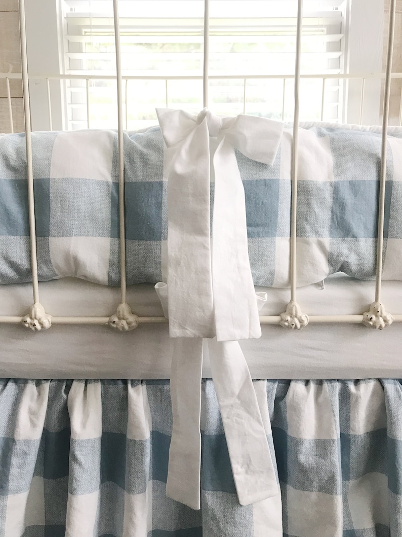 Blue Buffalo Check Crib Bumpers Boy Crib Bumpers Crib Bumper Etsy