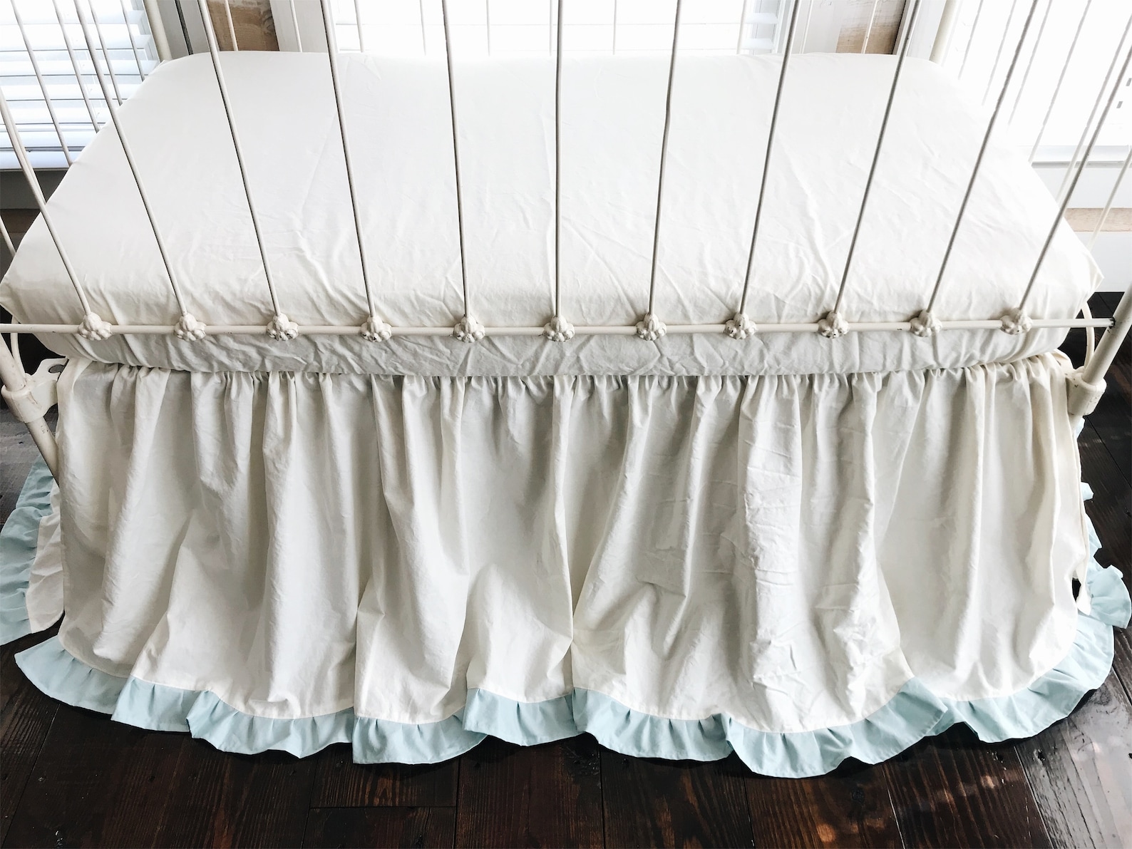 Ivory and Mist Ruffled Crib Skirt Boy or Girl Crib Skirt Etsy