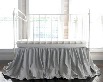 Gray Ruffle Crib Skirt: Handmade Neutral Baby Bedding