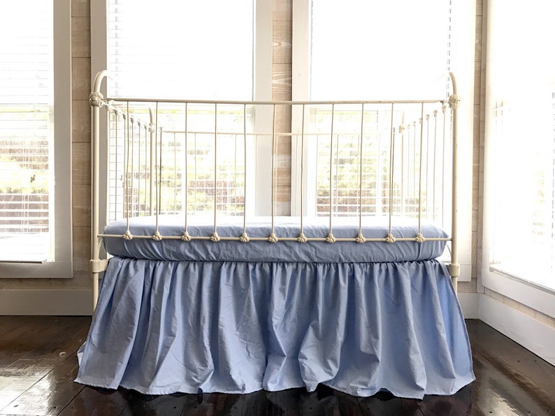 Baby Boy Farmhouse Crib Skirt Blue Baby Bed Skirt Crib Dust Etsy