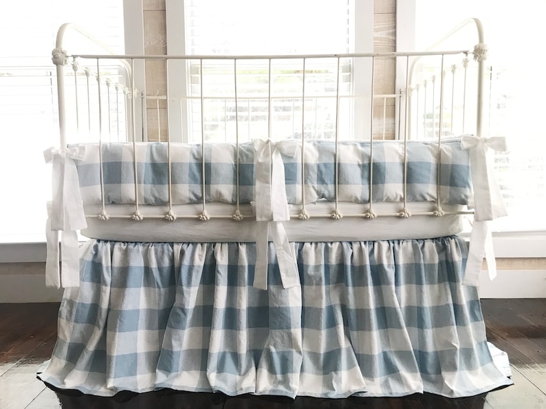 Blue Buffalo Check Crib Bedding Plaid Baby Bedding Boy Baby Etsy