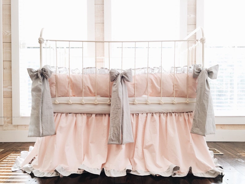 Pink And Grey Crib Bedding Set Pink And Grey Nursery Decor Etsy