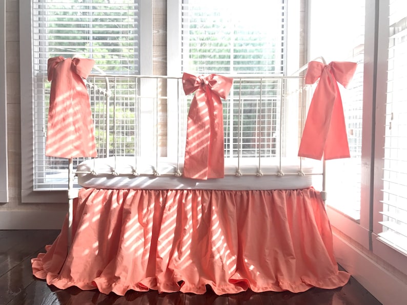 Coral Ruffled Baby Bedding Set Girl Crib Skirt Large Crib Etsy