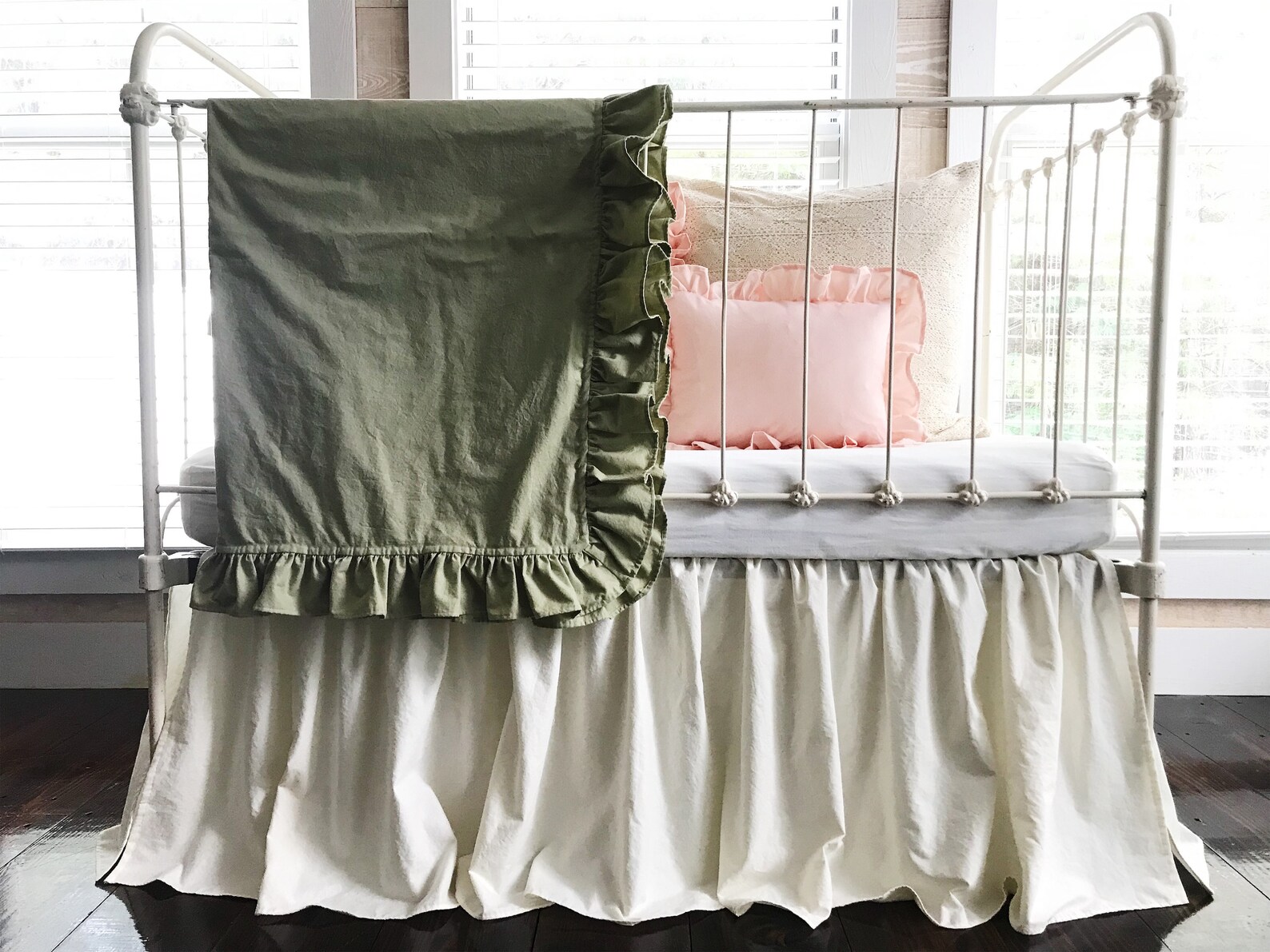 Sage Ruffled Baby Blanket Sage Crib Bedding Green Crib Etsy