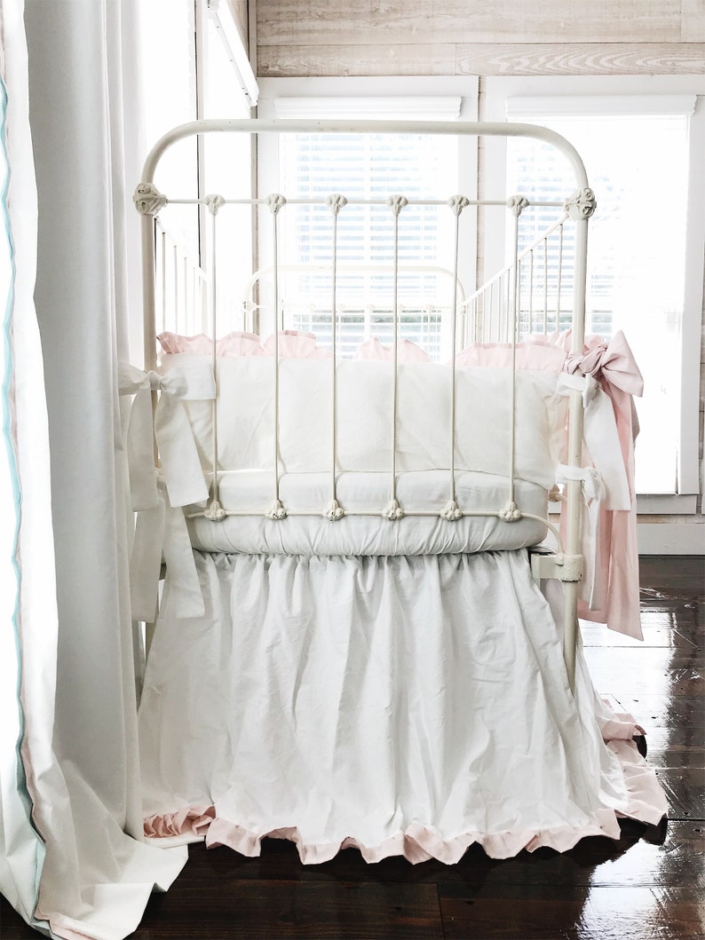 Girl Crib Bedding Set White Ruffled Crib Skirt Girl Crib Etsy