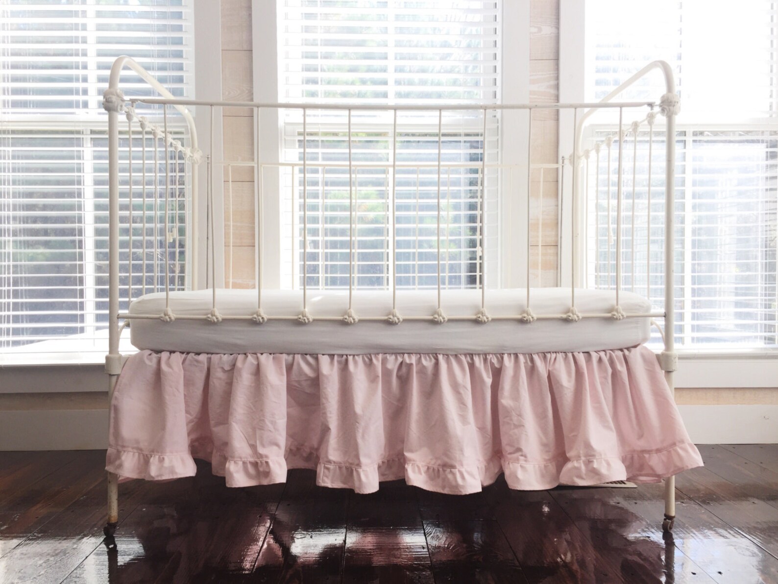 Short Crib Dust Ruffle Girl Crib Skirt Pink Baby Bed Skirt Etsy