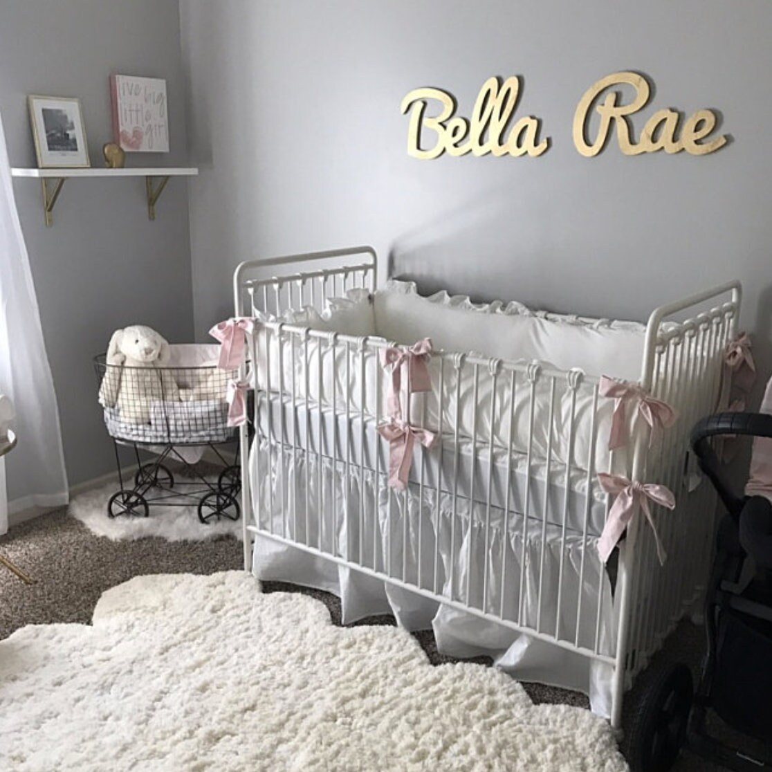 Shabby Chic Crib Bedding Set for Girls White and Baby Pink Etsy