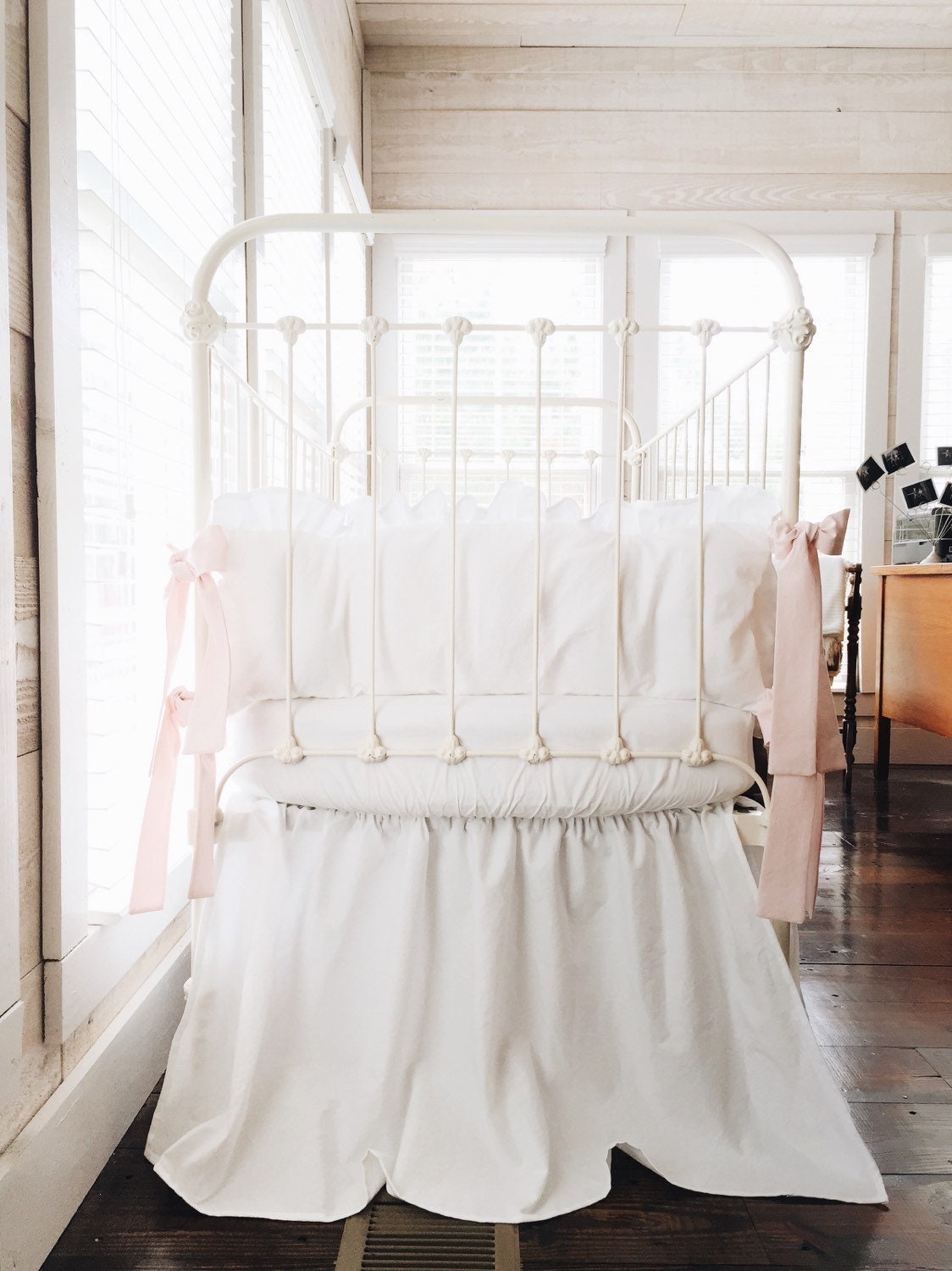 Shabby Chic Crib Bedding Set for Girls White and Baby Pink Etsy