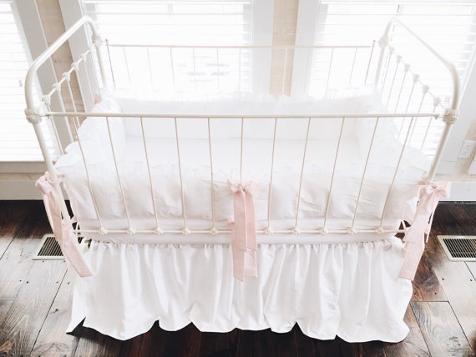 Shabby Chic Crib Bedding Set for Girls White and Baby Pink Etsy