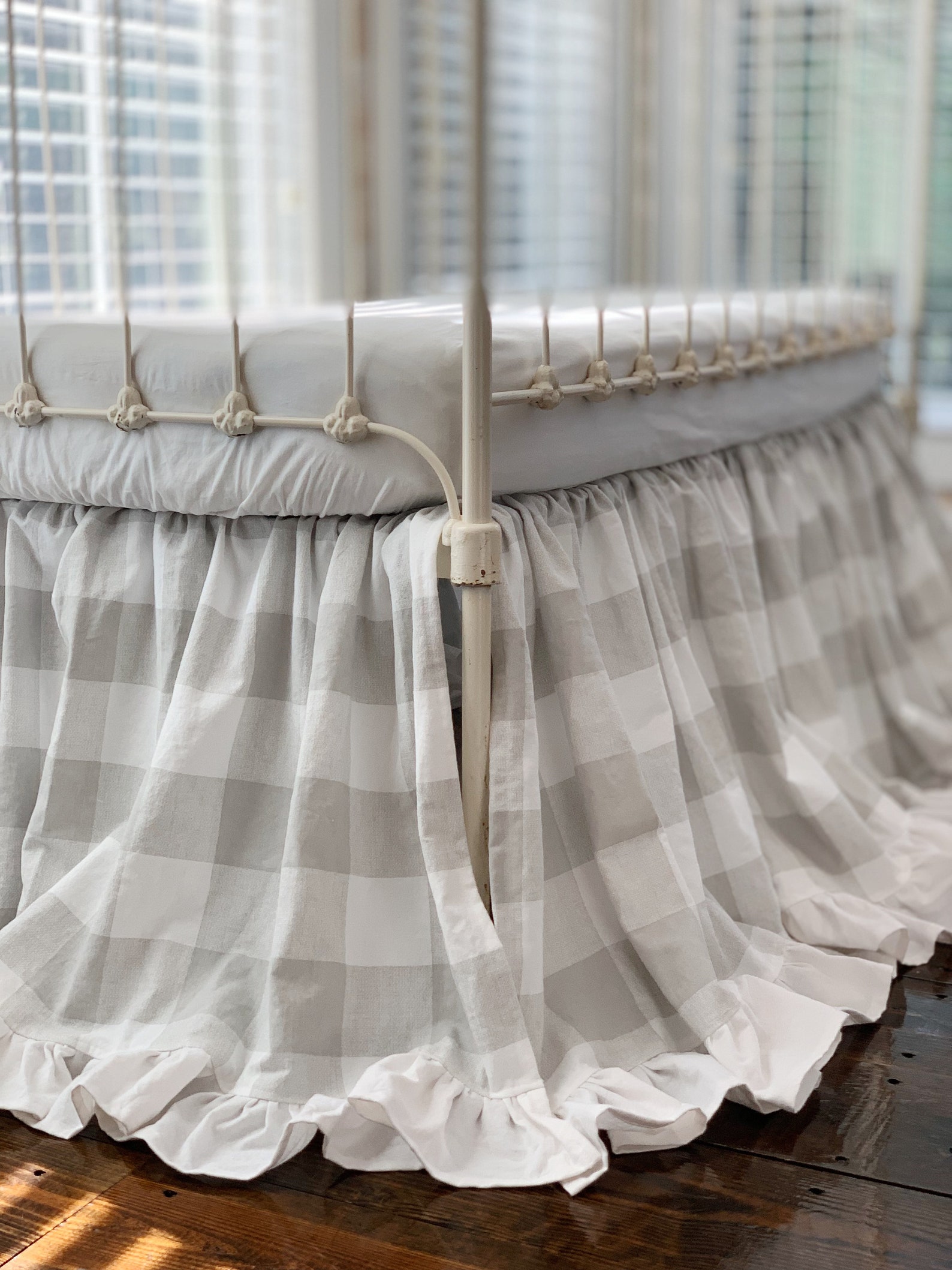 Grey Buffalo Check Ruffled Crib Skirt for Boy or Girl Neutral - Etsy