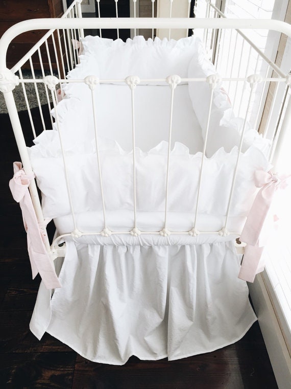 Shabby Chic Crib Bedding Set for Girls White and Baby Pink Etsy