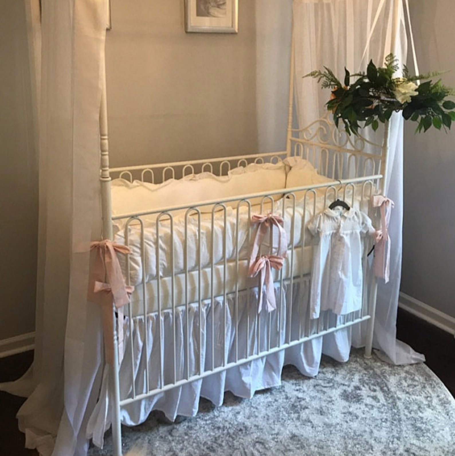 Shabby Chic Crib Bedding Set for Girls White and Baby Pink Etsy