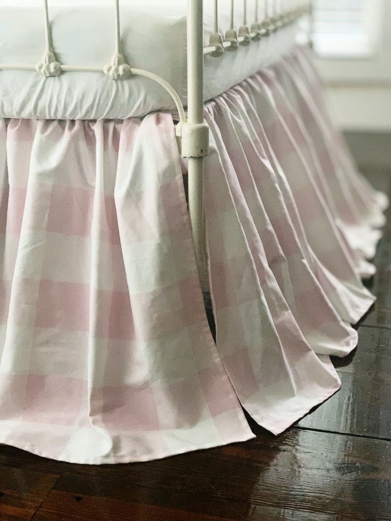 Pink Buffalo Check Farmhouse Crib Skirt Plaid Baby Girl Crib Etsy