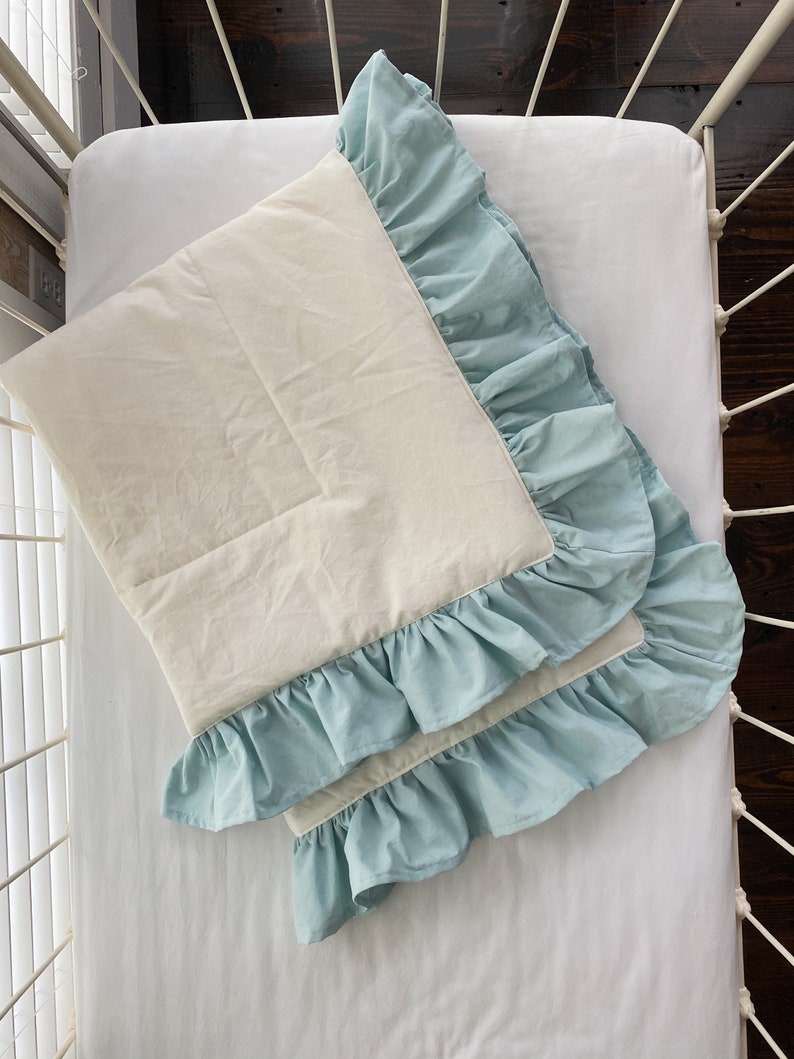 Ruffle Crib Quilt Boy or Girl, Baby Bed Comforter, Ruffled Baby Blanket, Nursery Bedding image 6