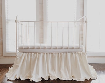 Ivory Ruffled Crib Skirt for Boy or Girl, Neutral Baby Bed Skirt, Crib Dust Ruffle, Long Crib Skirt, Ivory Nursery Bedding