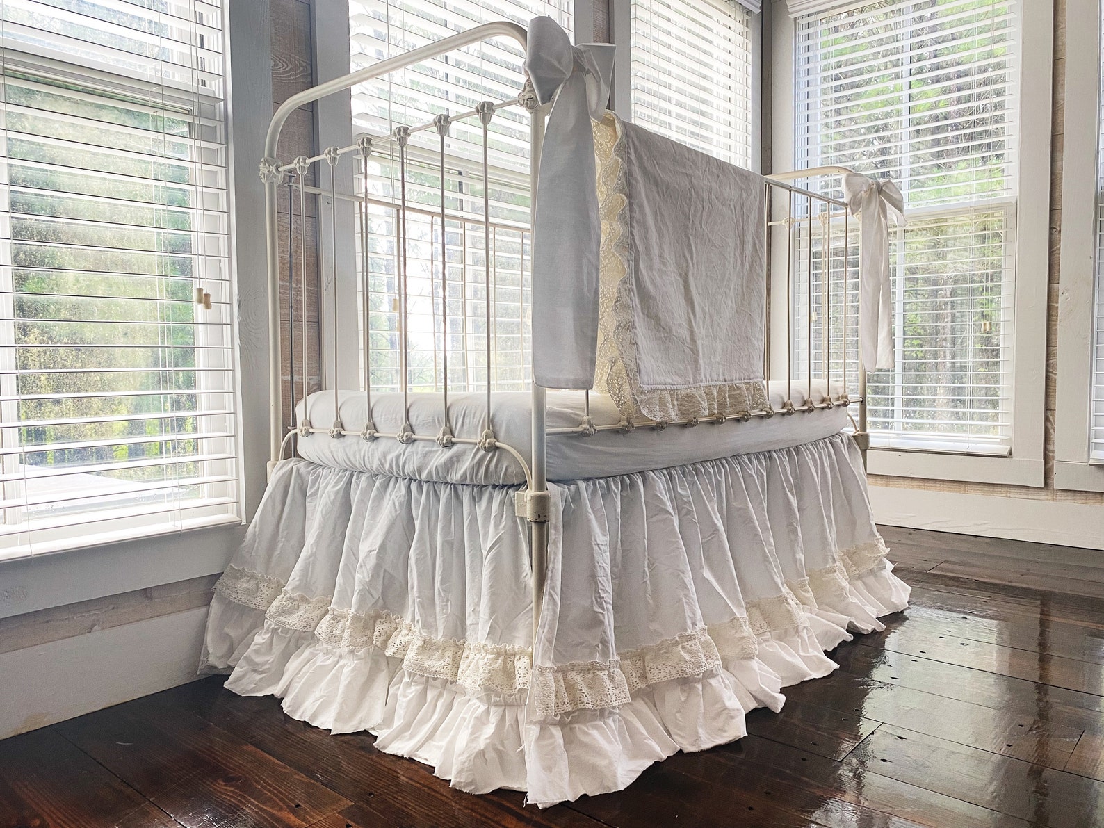Lace Crib Bedding Set White Baby Bed Skirt Large Crib Bows Etsy