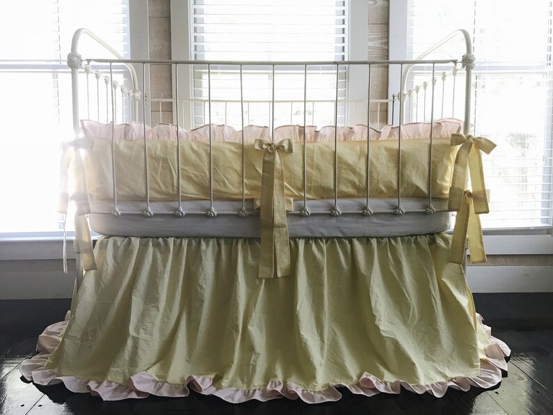 Yellow And Pink Nursery Bedding Set Baby Girl Crib Bedding Etsy