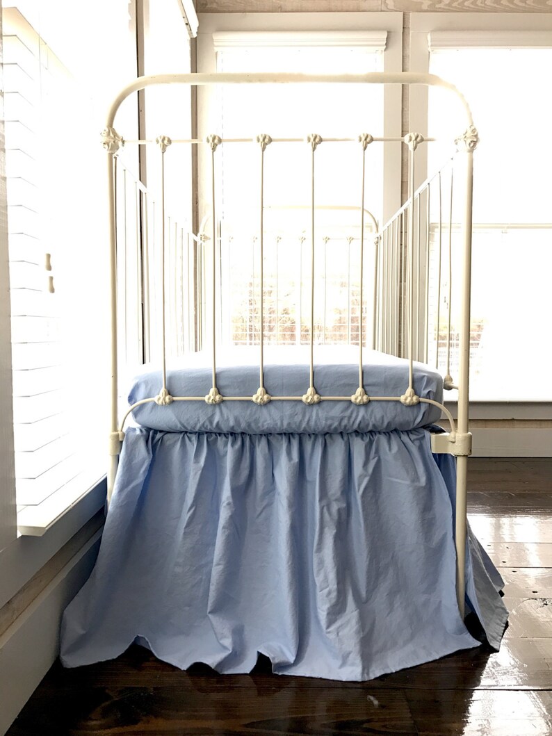 Baby Boy Farmhouse Crib Skirt Blue Baby Bed Skirt Crib Dust Etsy