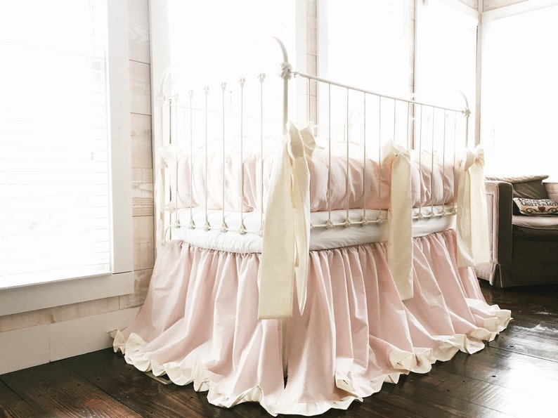 Ruffled Crib Set for Girls in Baby Pink and Ivory Pink Baby Etsy