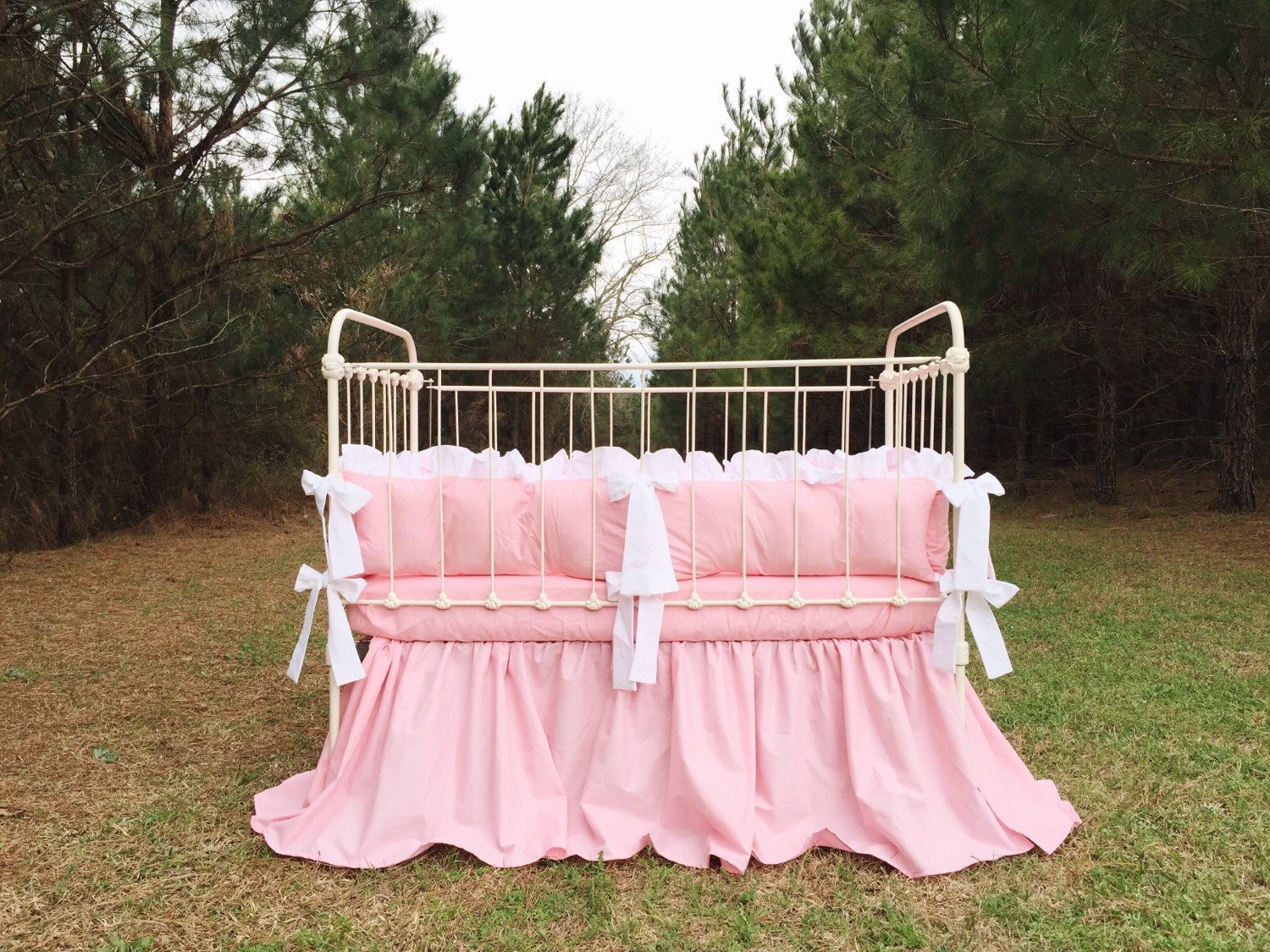 Carnation Pink And White Farmhouse Crib Bedding Set Crib Etsy