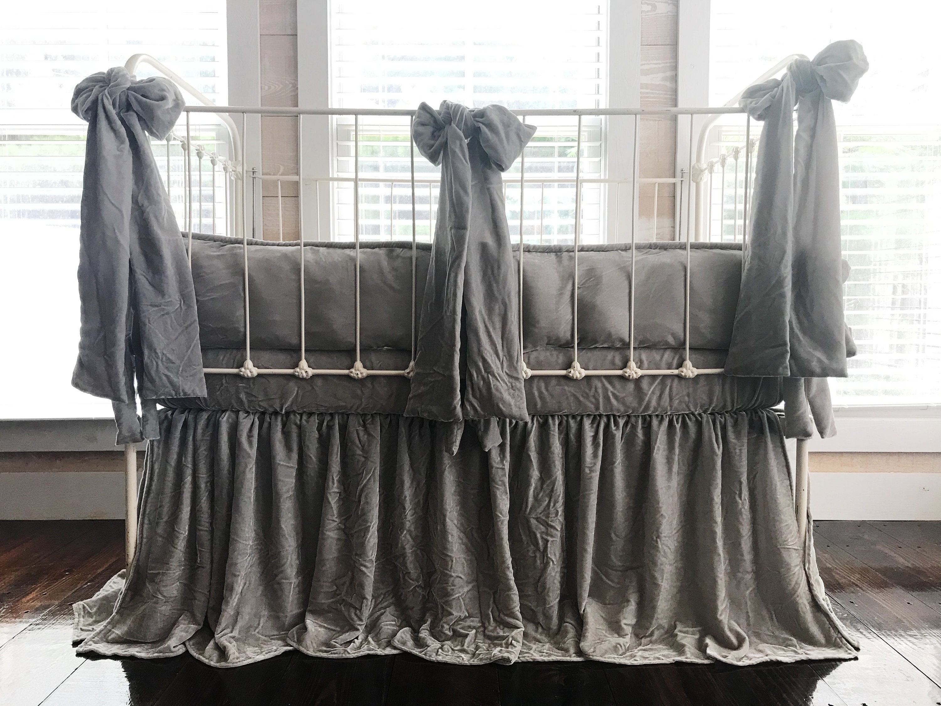 Silk Velvet Luxury Baby Bedding Gray Crib Skirt Crib Bumper Etsy