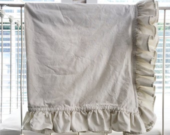 Ruffle Baby Crib Blanket for Boy or Girl, Baby Bed Comforter, Neutral Nursery Decor