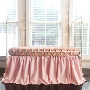 Pink Farmhouse Crib Skirt: 20&quot; Baby Girl Nursery Bedding