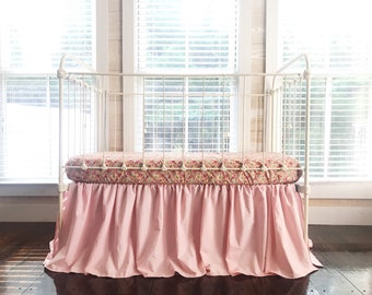Pink Farmhouse Crib Skirt: 20" Baby Girl Nursery Bedding